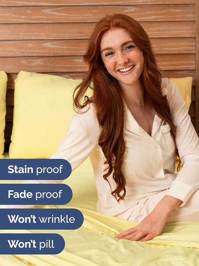 Extra Deep Cal King Sheet Set - 6 Piece Breathable & Cooling Sheets - Hotel Luxury Bed Sheets Set - Easy & Secure Fit - Soft, Wrinkle Free & Comfy Sheets Set - Yellow Sheet Set with Extra Deep Pockets