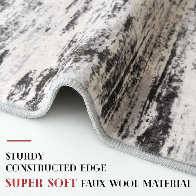 Modern Abstract Hallway Runner Rug, White Black Grey Taupe Washable Kitchen Runner Non-Slip Soft 2x8 Runner Rug Thin Print Faux Wool Carpet for Entryway Bedroom Laundry Room Indoor Home Decor