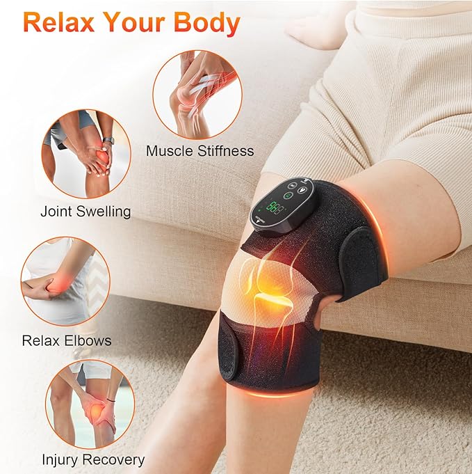 Cordless Heated Knee Massager, FSA Eligible 3-in-1 Electric Massager with Heating Pad for Elbow Shoulder Pain Relief Wrap with 3 Vibration & 6 Heating Modes