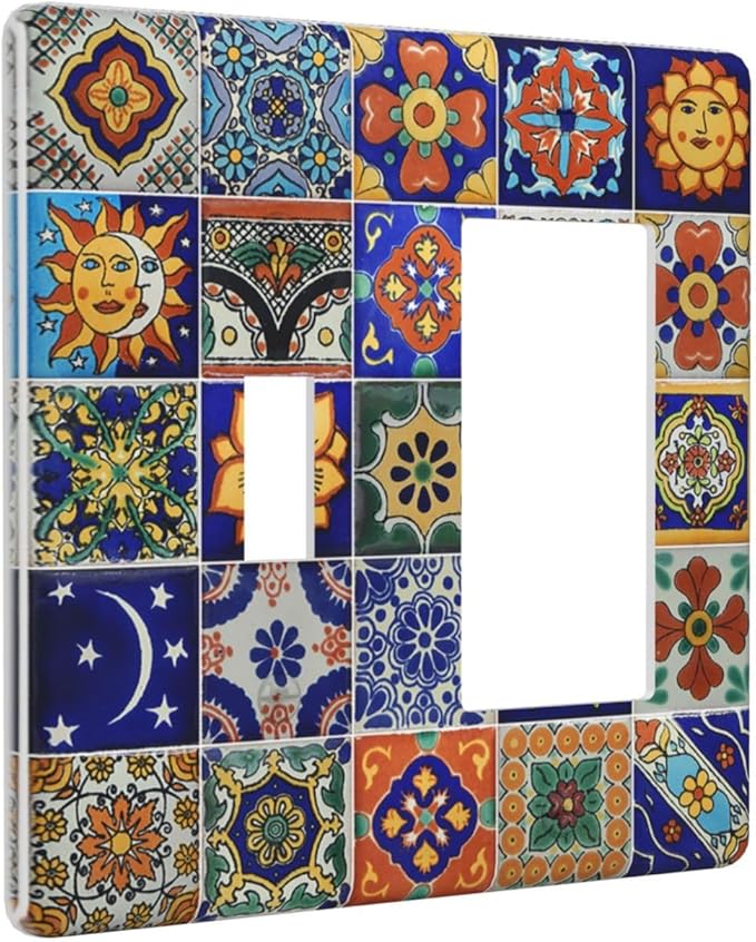 Outlet Covers Mid Century Talavera Shaped Tiles 1 Toggle 1 Rocker Combination Decorative Wall Plate Electrical Switch Plates Light Switch Cover Plate for Bedroom Bathroom Decor