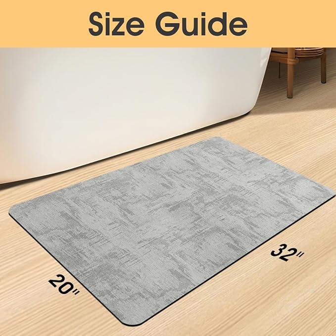 Ultra Thin Bath Mat, Upgrade Backing Non Slip Thin Bath Mats Fit Under Door, Quick Dry Ultra Absorbent Bathroom Rugs, Machine Washable Bath Rugs for Bathroom, Bathtub, Light Gray/Marble/32"x20"
