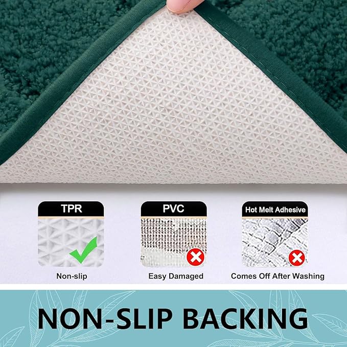Buganda Bathroom Rugs, 24" x 16", Soft and Absorbent Microfiber Bath Rugs, Non-Slip Shaggy Shower Carpet, Machine Wash Dry Bath Mats for Bathroom Floor, Tub and Shower, Dark Green