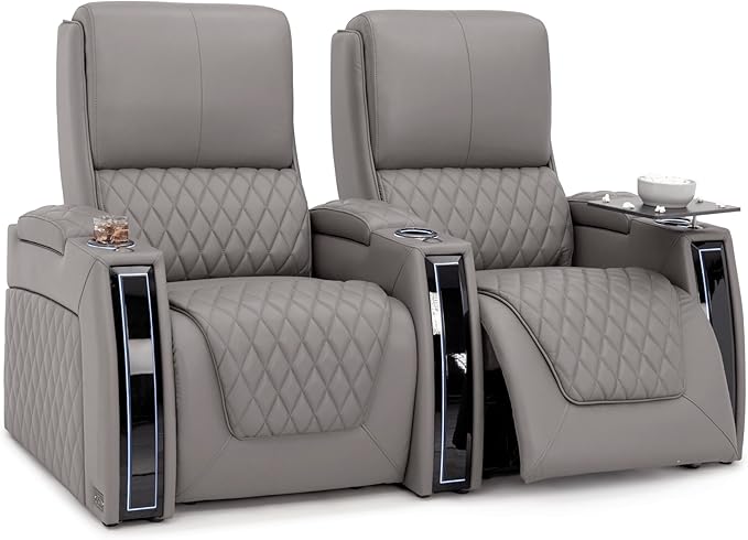 Seatcraft Apex Zero-Gravity CoolZero Italian Leather Home Theater Seating, Powered Headrest, Powered Lumbar, Powered Recline, Row of 2, Gray