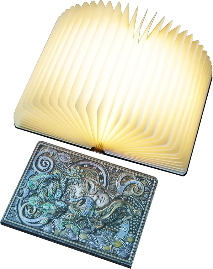 Rechargeable Book Light - 3 Colors Mood Lighting, 3D Leather Cover, USB Portable Desk Lamp, Night Reading Light, Elegant Book Decor & Gift for Book Lovers