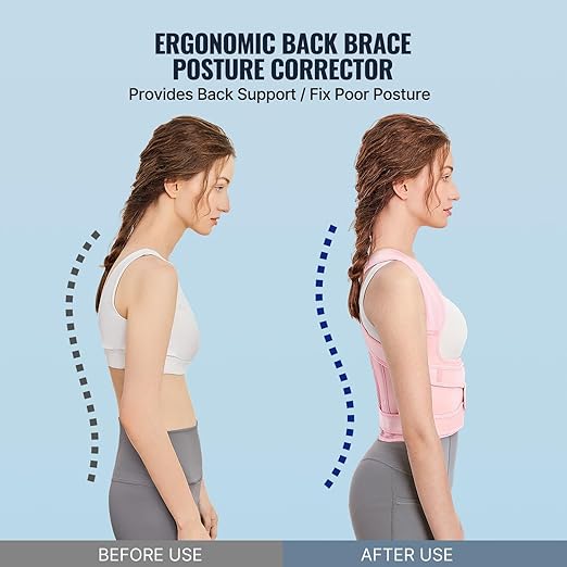 Posture Corrector Upgraded Back Brace for Women and Men, Adjustable Full Back Support, Shoulder Straightener for Hunchback, Scoliosis, Lumbar, Spine, Pink (Medium)