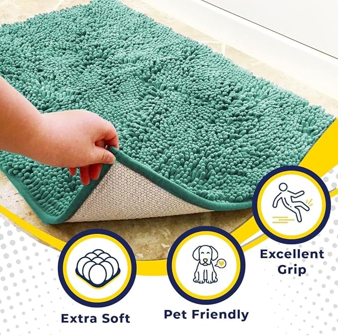 Muddy Mat® Shown on TV–Super Absorbent Microfiber Dog Door Mat for Muddy Paws, Non-Slip Washable Pet Rug, Quick Dry Chenille Entryway Carpet, Machine Washable Indoor Outdoor mat–Seafoam Green 35"x24"