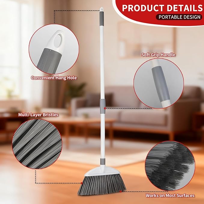 Collapsible Broom for RV, Telescoping Broom with Adjustable Handle, Lightweight and Portable, PET Bristles Sweep Fine Dust, with Hanging Hole, Ideal for Floors, Kitchen, Camping and Outdoor Use