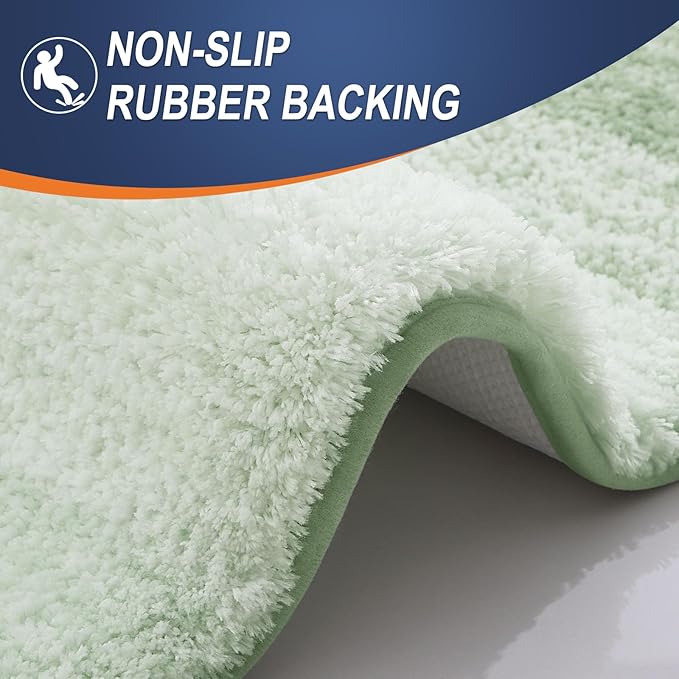 OLANLY Bathroom Rug Set 2 Piece, Soft Absorbent Microfiber Bath Rug Set, Non-Slip, Machine Wash Dry, Plush Shaggy Bath Mats for Bathroom (47"x20"+24"x16", Sage Green)