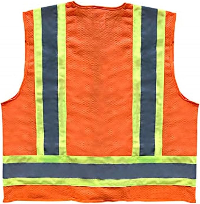 Premium High Visibility Surveyor Vest Solid Front Mesh Back, 5 Pack