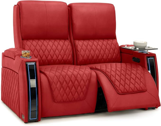 Seatcraft Apex Zero-Gravity CoolZero Italian Leather Home Theater Seating, Powered Headrest, Powered Lumbar, Powered Recline, Row of 2 Loveseat, Red