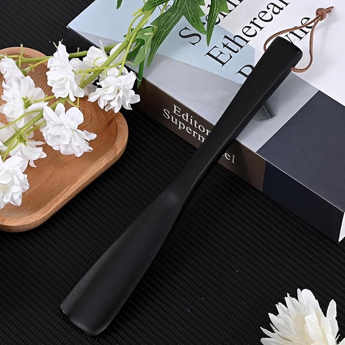 Wood Shoe Horn,Long Handle Shoehorn,9.84" Shoehorn Long-handle for Men, Women, Kids, Black Wooden Shoe Horn with Ergonomic Handle, Perfect for Seniors and Pregnancy