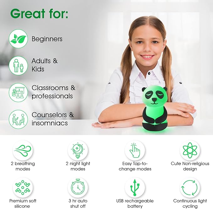 Calm Collective Peaceful Panda Breathing Trainer Light for Calming Stress, Anxiety Relief Items for ADHD, Mindfulness Meditation Tools for Depression, Great Self Care and Mental Health Gifts