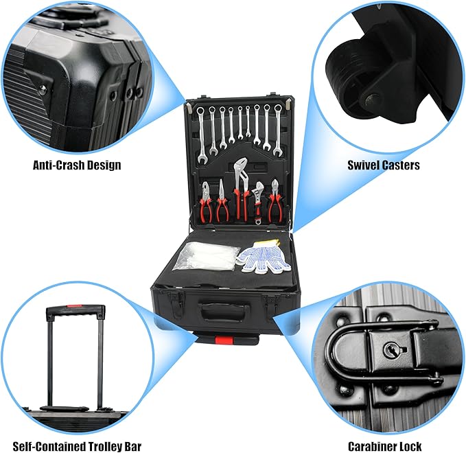 Campfun 899 Piece Tool Set Household Hand Tool Set Basic Tool Set, Complete Tool Box Set House Tool Kit Set, Home Tool Set Rolling Tool Box with Tools, Repair Tool Kit Toolbox Storage Organizer