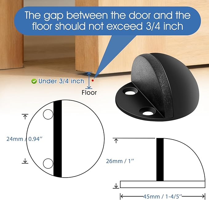 Self Adhesive Door Stoppers, Stainless Steel Floor Door Stop Wall Protector, Half Dome Floor Gate Stopper for Living Room, Bedroom, Bathroom, Office (Black，2PCS)