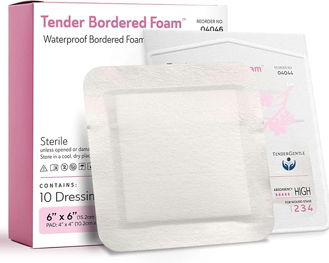 Waterproof Bordered Foam Dressing 6x6-10 Waterproof Bandages for Wound Care - Good for Pressure Sores, Lacerations, Burns, and More