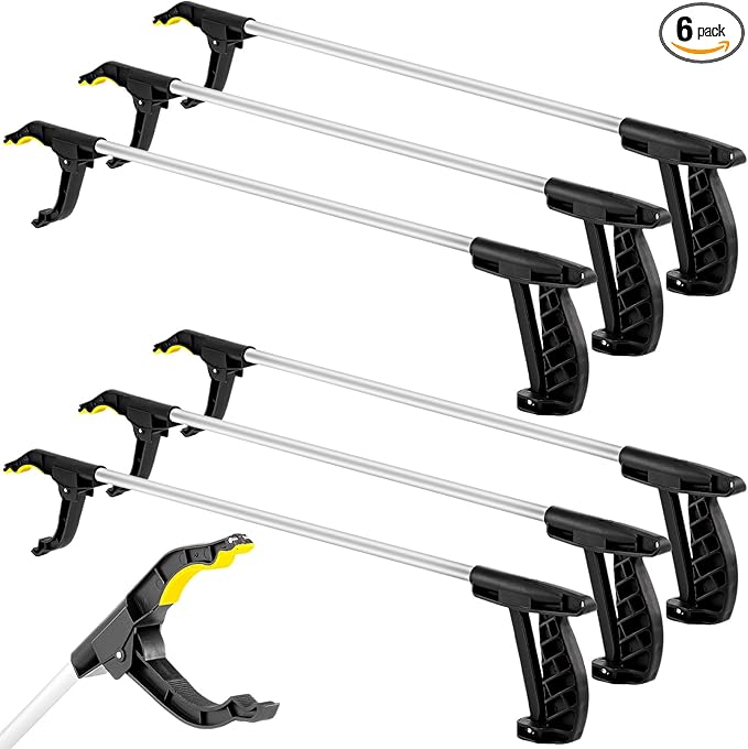 Sabary 6 Pcs Grabber Reacher Trash Pickers Bulk Tool 30'' Long Upper Back to School Litter Cleanup Heavy Duty Handy Mobility Aids Pick up Lightweight Nonslip Claw Elderly Arm Extension Stick