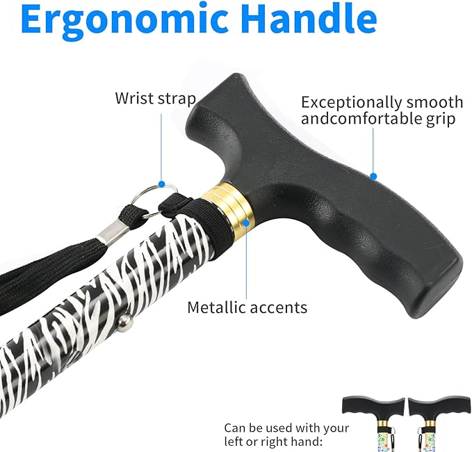 Walking Cane LIXIANG Cane for Man/Woman | Mobility & Daily Living Aids | 5-Level Height Adjustable Walking Stick | Comfortable Plastic T-Handle Portable Walking Stick Folding Cane