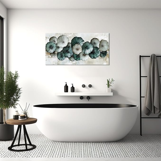 Abstract Cyan Floral Flower Wall Art for Living Room Office Contemporary Art Deco White Painting Prints Modern Canvas Artwork Over The Couch Bedroom Decor