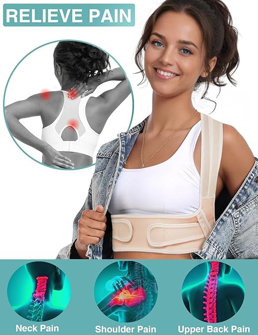 Posture Corrector for Women Men,BI-Straps Back Straightener - Bamboo Fiber Back Brace Posture Corrector - Instant Upper Back Pain Relief (Beige, L/XL)