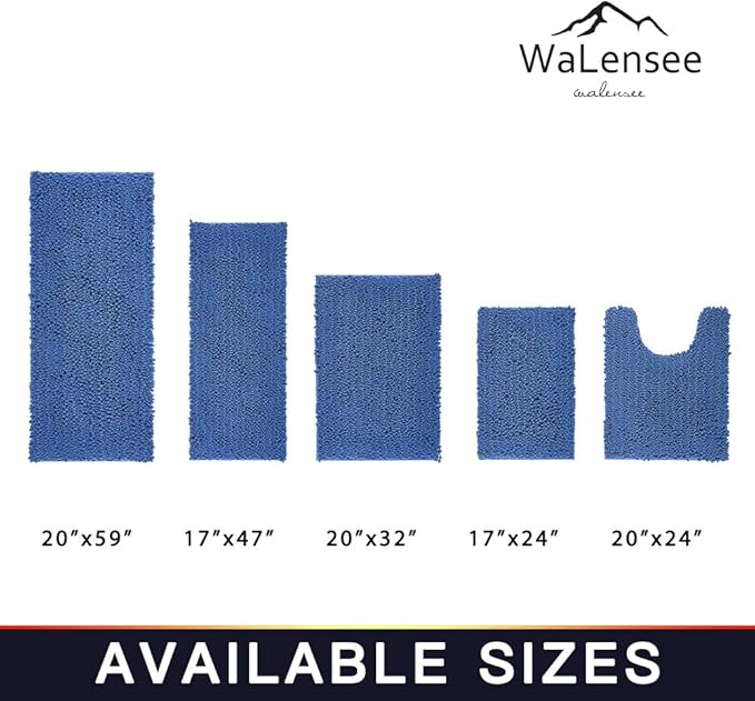 Walensee Bathroom Rug Non Slip Bath Mat (24x17 Inch Dark Blue) Water Absorbent Super Soft Shaggy Chenille Machine Washable Dry Extra Thick Perfect Absorbant Best Small Plush Carpet for Shower Floor