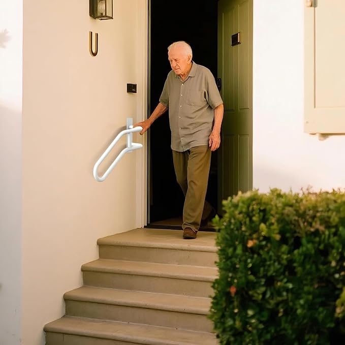 Right Side Wall Mounted handrail, Garge Door Stair Railing for 1-3 Steps(Polished White, Right Side, 230LBs Loading)