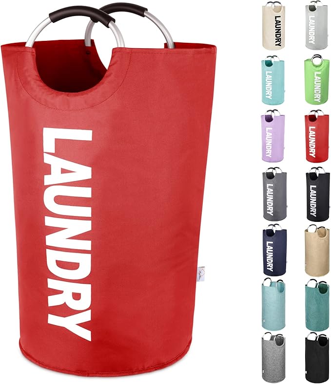 Large Laundry Basket Collapsible，Freestanding Clothes Hamper Bag with Handles – Tall Folding Dirty Laundry Bin，Sturdy Laundry Sorter for College Dorm，Laundry Room – 131L (Red)