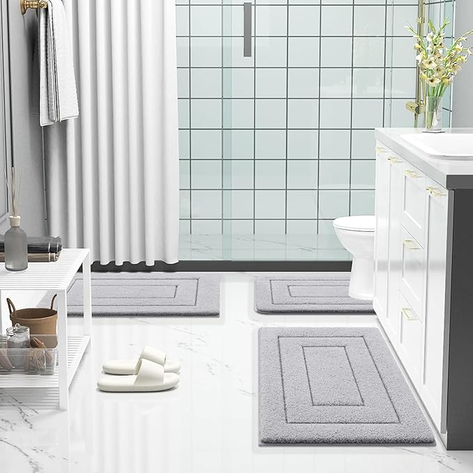 Buganda Bathroom Rugs, 70" x 24", Soft and Absorbent Microfiber Bath Rugs, Non-Slip Shaggy Shower Carpet, Machine Wash Dry Bath Mats for Bathroom Floor, Tub and Shower, Grey