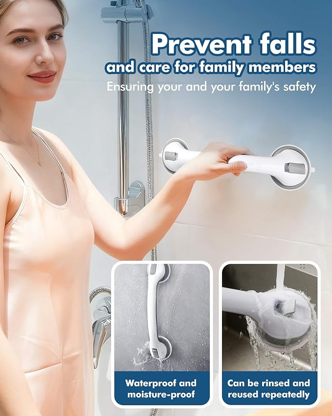 16 Inch Shower Grab Bars - 250LBS Heavy Duty Bath Safety Handles, Non-Slip No Drilling Removable Shower Grips for Bathtubs & Showers, Waterproof Bathroom Assist Handles for Seniors & Elderly