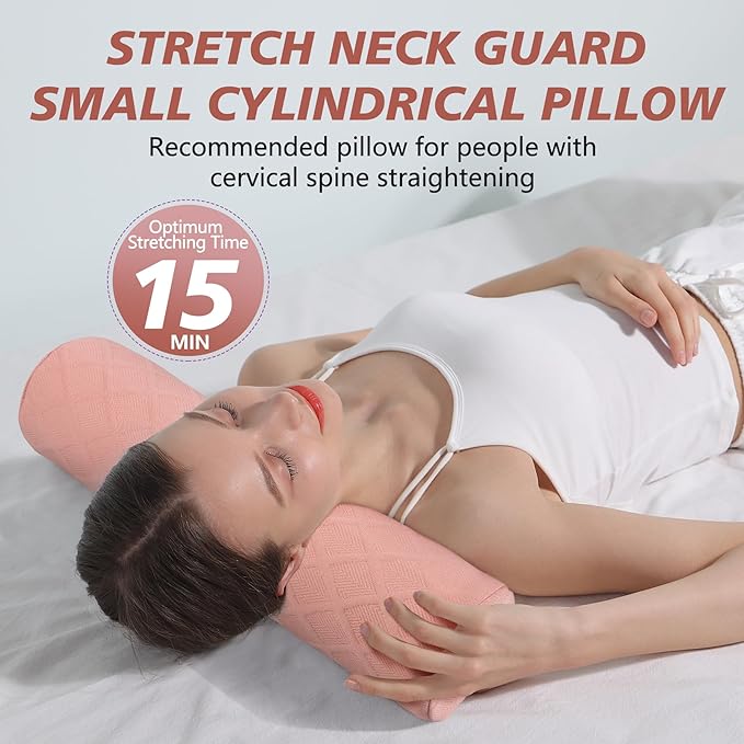 Cozyhealth Cervical Roll Pillow, Medium Soft Memory Foam Neck Round Pillow Cylinder Bolster Pillow for Sleeping, Round Neck Support for Bed, Legs, Back and Yoga (Pink, Medium - 3.9" H)