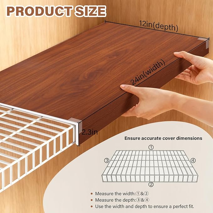 Wire Rack Covers, 24*12 Inch Shelf Covers for wire Shelving, Easy to Cut Closet Wires Shelf Cover-0.31 inch Thick(Not Wood) Moisture Resistant Durable Shelves Cover, Easy Install for Pantry, Kitchen