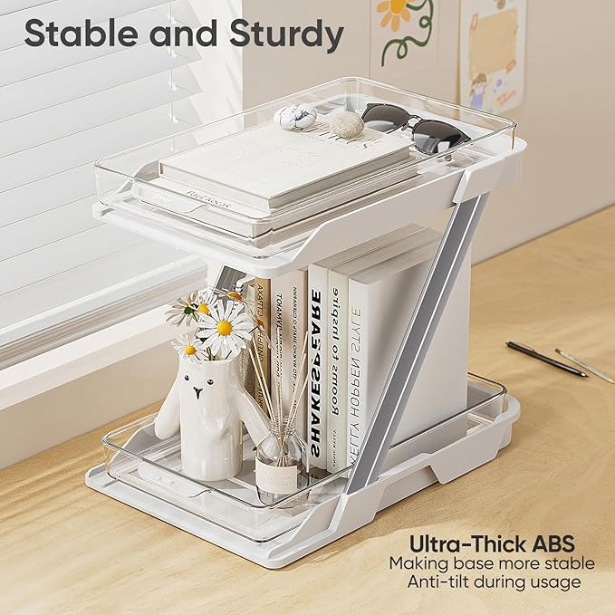 2 Pack Bathroom Organizers and Storage - Multi-Purpose,2-Tier Clear Pull Out Organization for Bathroom,Under Sink,Kitchen,Vanity,Countertop,Cabinet,Pantry & Medicine Cabinet,White