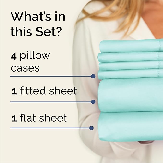 Cal King 6 Piece Sheet Set - Cooling & Breathable Bed Sheets - Hotel Luxury Bed Sheets for Women, Men, Kids & Teens - Deep Pocket Bedding w/Easy Fit - Soft & Wrinkle Free - Cal King Spa Blue Sheets