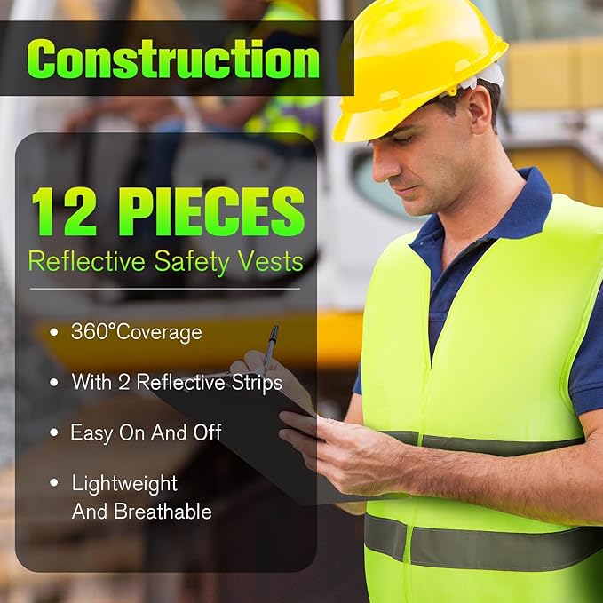 Coume 12/20 Pieces Safety Vests Bulk High Visibility Reflective Vests Mesh for Construction Working with 2 Reflective Strips