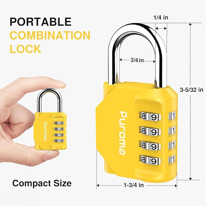Puroma 2 Pack Combination Lock for Locker 4 Digit Outdoor Waterproof Padlock for School, Gym, Sports, Fence, Toolbox, Gate, Case, Outdoor, Hasp Storage, Cabinets (Yellow)