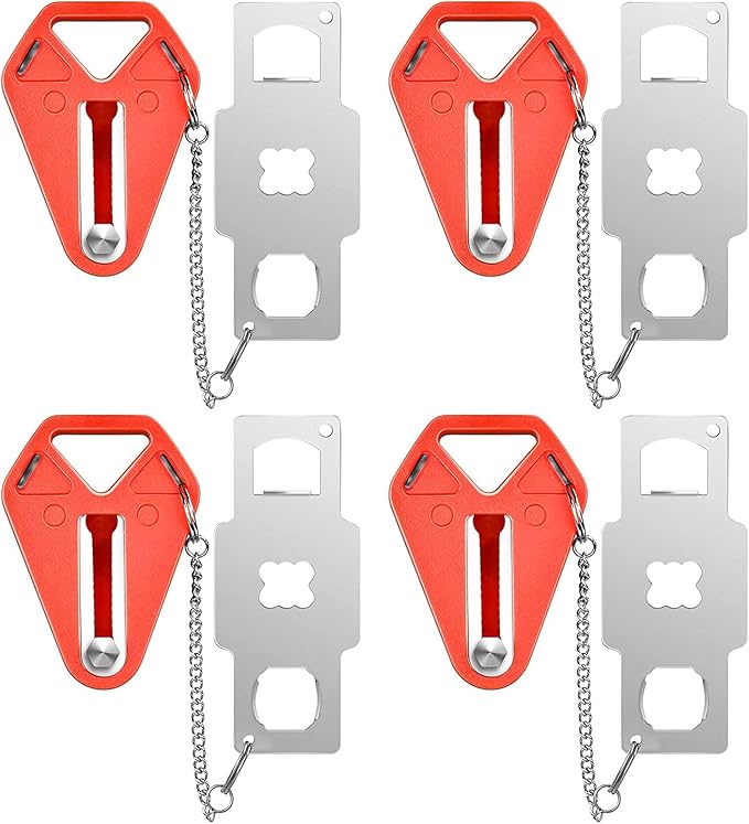 Travel Door Lock for Hotel Rooms Apartment Locks Home Security Defender Door Lock Latch Extra Door Locker from Inside Portable Lock for Door Security Travel Gifts Must Haves Essentials (4 Pack, Red)