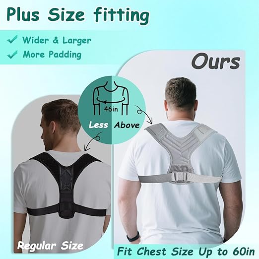 King Mills Plus Size Back Brace, Back Brace Posture Corrector for Women and Men, Ideally Use as Plus Size XL to XXXL Back Straps for Posture, Back Spine Corrector, or Rounded Shoulder Corrector