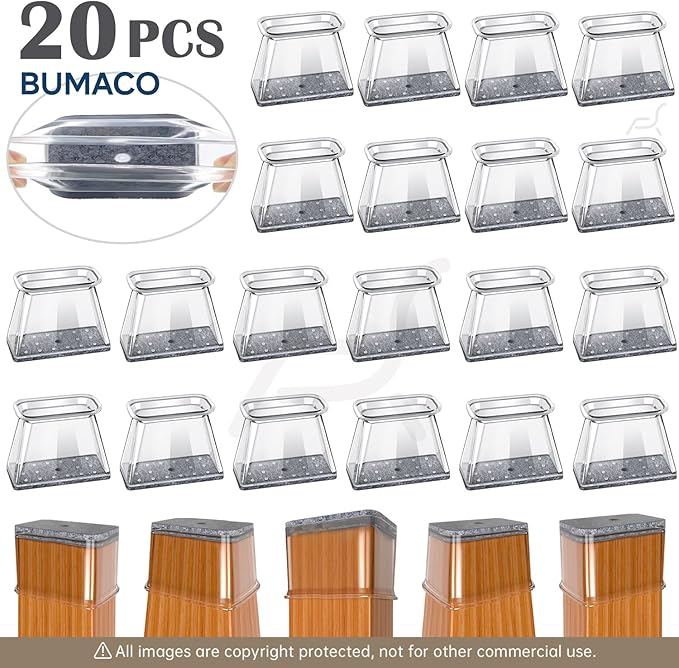 BUMACO Chair Leg Floor Protectors Rectangle Chair Leg Protectors for Hardwood Floors Silicone Pads Covers to Protect Floors(Clear-20 Pcs, Rectangle M Fit (Perimeter: 3-3/4"~4-7/8")