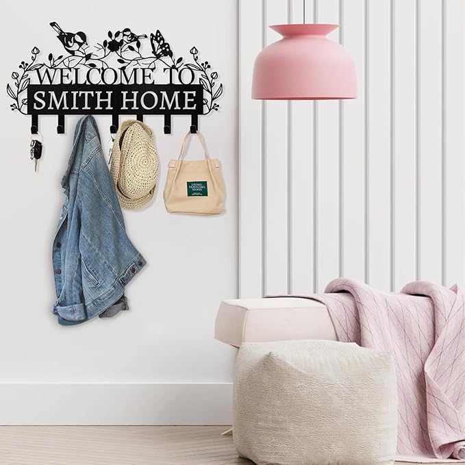 Personalized Key Holder for Wall - Custom Name Metal Wall Key Hanger - Welcome to My Home - Key Rack Holder Wall Mount for Living Room Bedroom Doorway Hallway, Unique Housewarming Gift