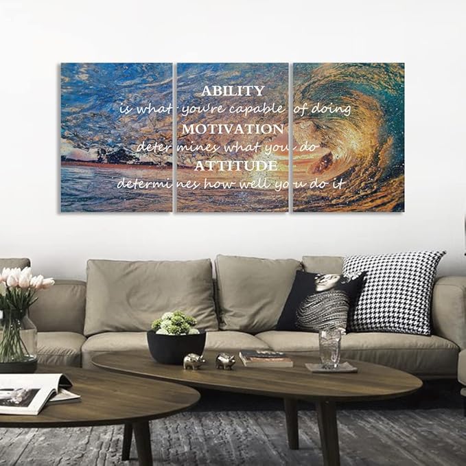 Unbruvo Motivational Wall Art for Office, 3 Pieces Canvas Painting with Inspirational Quotes, Ability Motivation Attitude Prints for Living Room Bedroom Study Room Decor(72" Wx36 H)