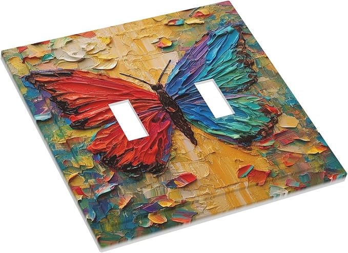 Decorative Switch Plates Colorful Butterfly Animal Insects Wall Art Abstract 2 Gang Double Toggle Outlet Light Switch Cover Wall Plate Electrical Faceplate for Bedroom Home Decor