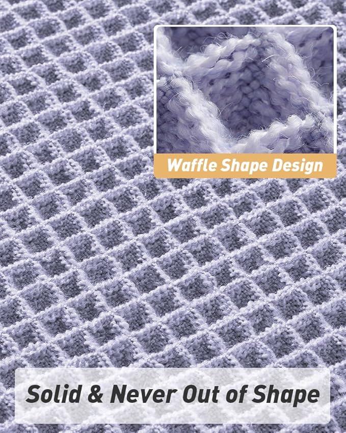 AMOAMI Upgraded Waffle Bath Mat, Super Absorbent Non Slip Bath Mats for Bathroom Floor, Machine Washable Bathroom Rugs with Tassels, Rubber Backed Bathroom Mats, Ultra Soft, 17" x 24",Purple
