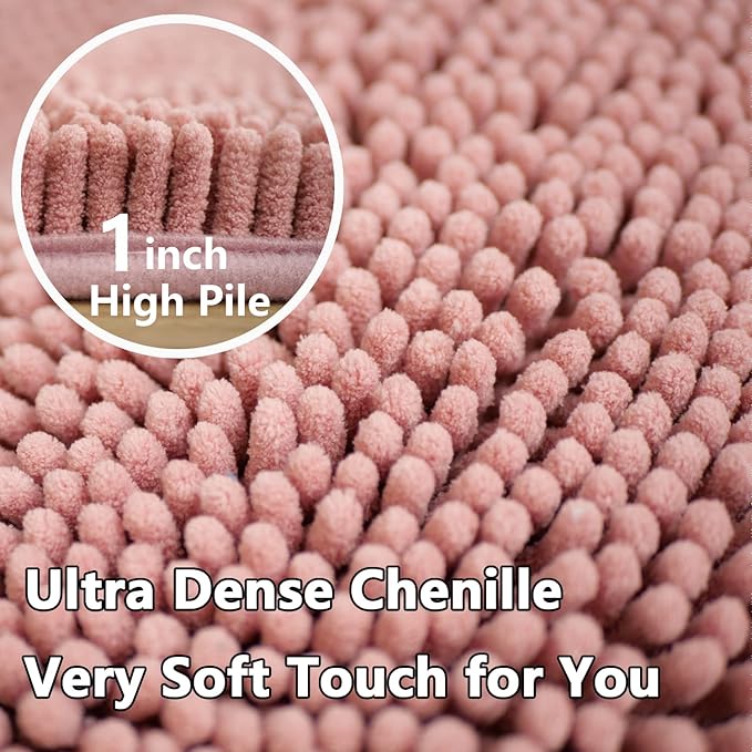 BOANKODU Bathroom Rugs Sets 2 Piece, Extra Soft Chenille Bath Mat Absorbent Bathroom Rug, Bathroom Mat with Sturdy PVC Non-Slip Bottom, Machine Washable Bath Rugs (32x20 Inch + 24x16 Inch, Deep Pink)