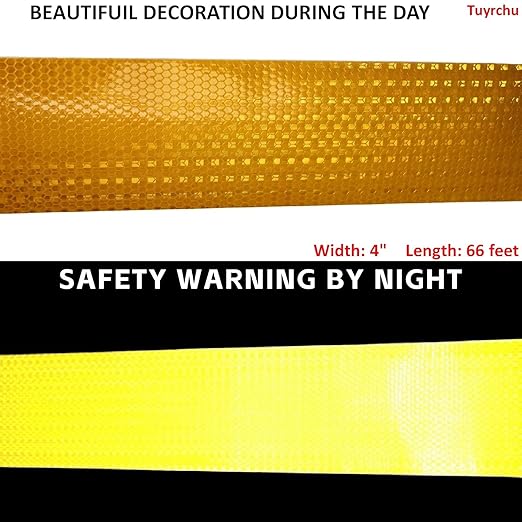 Yellow Reflective Tape 4 inch Wide, Outdoor Waterproof Hazard Conspicuity Warning Industrial Marking Tape (66 feet)