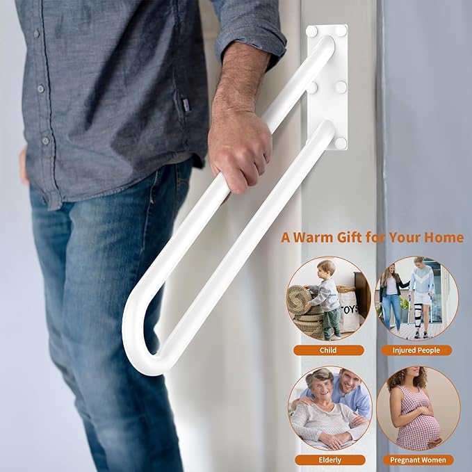 28 Inch U Shaped Handrail for 1-5 Steps - 1.25" Tube, ZUEXT Oil Rubbed White Stainless Steel Safety Grab Bar for Stairs, Wall Mounted Hand Railing for Outdoor Garage Entry Interior Exterior Stairway
