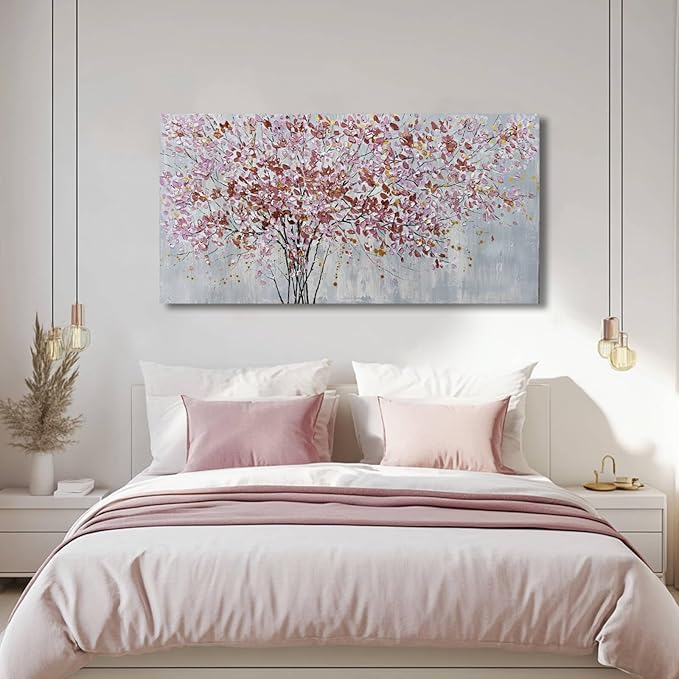 CHUDANHAO Colorful Flowers Canvas Art Prints Pink and Red Tree Wall Decor 24"x48" Bedroom Plant Wall Art Office Artwork Living Room Posters