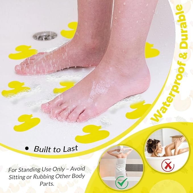S&X Bathtub Non Slip Stickers for Kids, 12-Pack Cartoon Duck Shower Non Slip Stickers - Comfortable High Grip On Slippery Surfaces