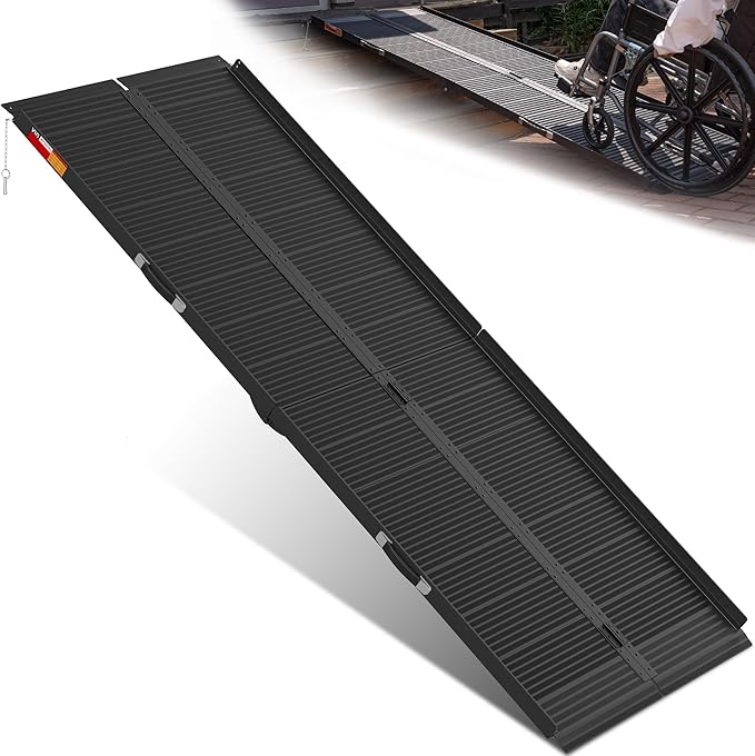 VNN Portable Wheelchair Ramp 8FT, Black Seamless Non-Slip Aluminum Ramps for Wheelchairs for Home, Handicap Wheelchair Ramps for Home Steps, Aluminum Loading Dock Plates
