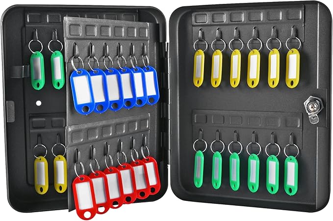 Kikerike Key Cabinet Wall Mount, 48 Hooks & Tags, Storage Key Lock Box, Steel Security Locking Key Management Organizer