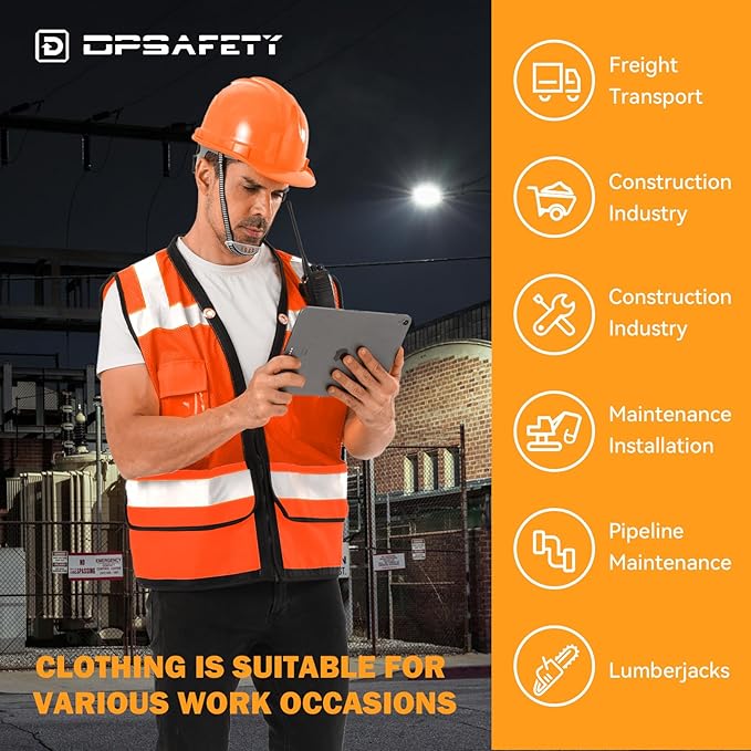 Reflective Safety vest With back plan pocket,High visibility Class 2 Heavy Duty Surveyor Vest with Zipper,Hi Vis Vest ANSI/ISEA Standard, Construction Work Vest for Men＆Women(Orange,2XL)