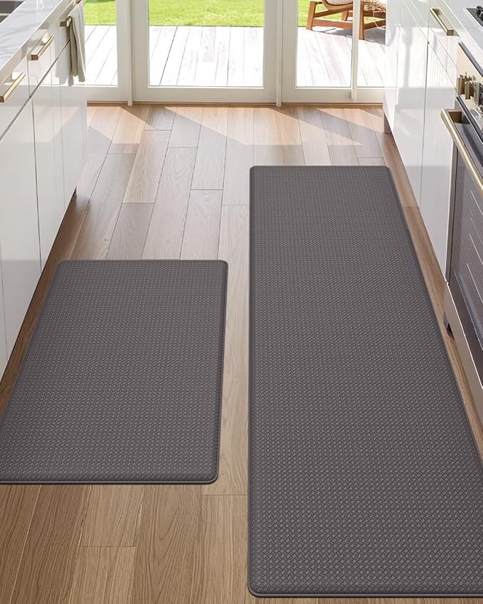 DEXI Kitchen Floor Mats Cushioned Anti Fatigue, 17x29+17x59, Large Long Standing Runner Rug Waterproof, Comfort Memory Foam Padded for Front Sink Laundry, Taupe